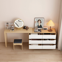 Ensemble de coiffeuse en bois massif de haute qualité au design élégant, miroir LED réglable, gain de place, table de maquillage rétractable, 6 tiroirs