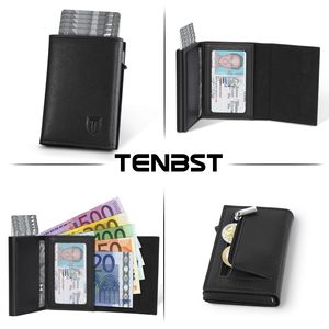 Men's Tri-fold <b>Wallet</b> Black RFID Anti-theft Coin Zipper Card <b>Holder</b> Everyday Use - Product Image 2