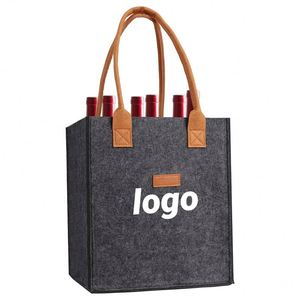 Sac de rangement pour vin en feutre de laine polyvalent avec logo personnalisé pour les voyages et la maison, capacité de 6 bouteilles - Product Image 1