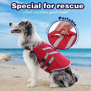 Padded Carry Handle Reflective <b>Strip</b> Extra Wide Sticky Band Adjustable Secure Sturdy Light Floating Nylon <b>Fabric</b> Dog Life Jacket - Product Image 5