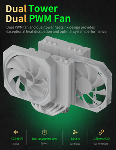 Enfriador de aire para CPU RGB de 120 mm <span class=keywords><strong>upHere</strong></span>, doble torre, 8 tubos de calor, ventilador silencioso para Intel y AMD - Product Image 6