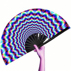 Abanico de Mano Personalizado de 33 cm, Abanico de Bambú con Diseño de Mariposa Reflectante UV, Impresión de Logotipo, Abanico Plegable Portátil - Product Image 1