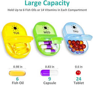 Nouvelle boîte à pilules hebdomadaire 2 fois par jour AM/PM avec 7 compartiments quotidiens (14 compartiments au total) pour le rangement des vitamines - Product Image 2