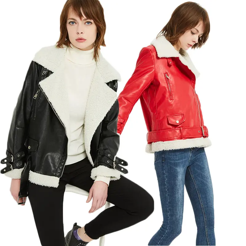 Manteau d'hiver coupe-vent court pour femme, veste chaude en peau de mouton avec ceinture, 2022