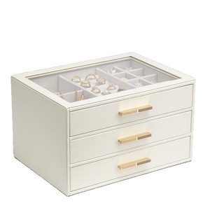 Wholesale Luxury Multi-Drawer Wooden Jewelry <b>Box</b> Organizer for Women Large Glass Lid and Square Pattern for Storing Rings - Product Image 6