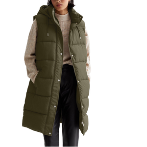 Chaleco largo acolchado con capucha para mujer, chaqueta de invierno sin mangas, ropa exterior acolchada - Product Image 1