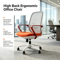 Chaise de bureau ergonomique moderne à dossier haut en maille avec base en acier inoxydable, pivotante à 360° et réglable en hauteur