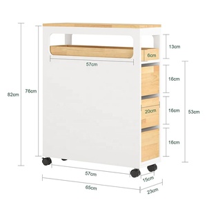 Narrow White Kitchen Wood Bamboo <strong>Towel</strong> Toilet Paper <strong>Bathroom</strong> <strong>Storage</strong> <strong>Cabinet</strong> with Wheels - Product Image 6