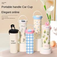 Gobelet isotherme élégant à motif floral de 20 oz avec poignée portable, trois modes de consommation, en acier inoxydable 316, pour voiture