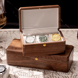 Boîte à montres en bois de noyer <span class=keywords><strong>noir</strong></span> de luxe sur mesure, boîte à montres haut de gamme avec <span class=keywords><strong>3</strong></span> emplacements, étui de présentation avec doublure en velours doux et fermoir en métal - Product Image 1