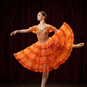 Tutu de ballet romantique orange à volants étagés et épaules dénudées, style paysanne Don Quichotte, pour performance et compétition, tenue de danse de scène - Product Image 4