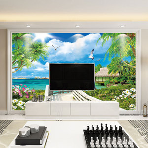 Fond d'écran 3D TV, paysage méditerranéen, chambre, salon, canapé, <span class=keywords><strong>papier</strong></span> <span class=keywords><strong>peint</strong></span> mural, <span class=keywords><strong>vue</strong></span> <span class=keywords><strong>sur</strong></span> la <span class=keywords><strong>mer</strong></span>, plage - Product Image 4