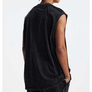 T-shirt personnalisé avec logo imprimé pour homme, coupe ample et courte, en coton, taille plus, col rond, vintage, sans manches - Product Image 2