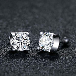 Tianyu Gems <b>Silver</b>-plated Gold Classic, Stylish, and Minimalist Four-prong Setting round Moissanite <b>Stud</b> <b>Earrings</b>. - Product Image 4