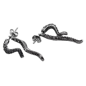Pendientes de Acero Inoxidable 316L con Diseño de Tentáculo de Pulpo, Tono Plateado, Estilo Gótico Texturizado para Hombre - Product Image 3