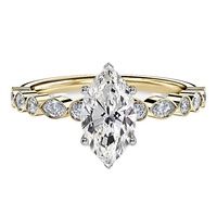 Bague de fiançailles en or massif 10K 14K 18K avec diamant de laboratoire taille marquise 2 carats, sertie sur 4 griffes avec pierres latérales, certifiée IGI CVD/HPHT, personnalisable