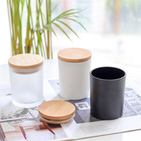 Pot de bougie vide en verre à large bouche givré 7oz 10oz 14oz avec couvercles en bois de bambou