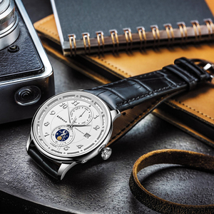 Relojes Mecánicos de Diseño para Hombre BORMAN, Creativos con Doble Esfera y Correa de Cuero y Acero Inoxidable - Product Image 4