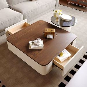Tavolino da Caffè <span class=keywords><strong>Moderno</strong></span> in Legno Massello Crema per <span class=keywords><strong>Soggiorno</strong></span> <span class=keywords><strong>con</strong></span> Funzione di Archiviazione, Lussuoso per Uso Domestico - Product Image 3