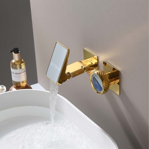 Household <b>Copper</b> Ceramic American Style Wall-Mounted Mirror Digital Display Makeup Mirror Basin Concealed Hot Cold B026 Digital - Product Image 6