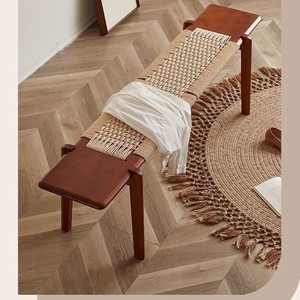 Solid Wood Long <b>Bench</b> With Rope Weaving Handmade For Bedroom <b>Entryway</b> Shoe Changing - Product Image 1