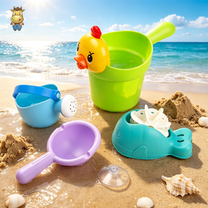 Ensemble de jouets de plage 5 pièces - seau à sable en PE souple, pelle, bêche, arrosoir, moule en plastique, bac à sable d'été pour enfants - Product Image 4