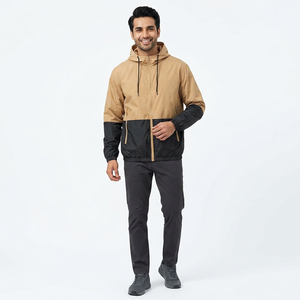 <b>Men's</b> Lightweight Windproof Canvas 100% Cotton Windbreaker <b>Jacket</b> for Autumn Stand Collar with Front Logo - Product Image 1