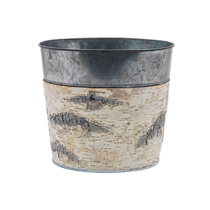 Vente directe 1.4 gallons <span class=keywords><strong>en</strong></span> <span class=keywords><strong>bois</strong></span> naturel écorce de bouleau recouvert de jardinière galvanisée <span class=keywords><strong>Pots</strong></span> de fleurs faits à la main pour jardin d'arrière-cour - Product Image 1