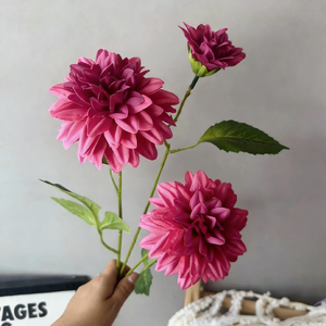 ดอกดาเลียผ้าไหมคุณภาพสูง L-107 แบบ 3 หัว <span class=keywords><strong>ดอกไม้</strong></span>ประดิษฐ์เสมือนจริงสำหรับงานแต่งงาน ตกแต่งบ้าน งานศิลปะ และจัดวางทางเดิน - Product Image 4