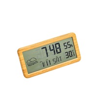Réveil électronique multifonctionnel en bambou avec affichage de la température et de l'humidité, grand écran LCD, calendrier perpétuel