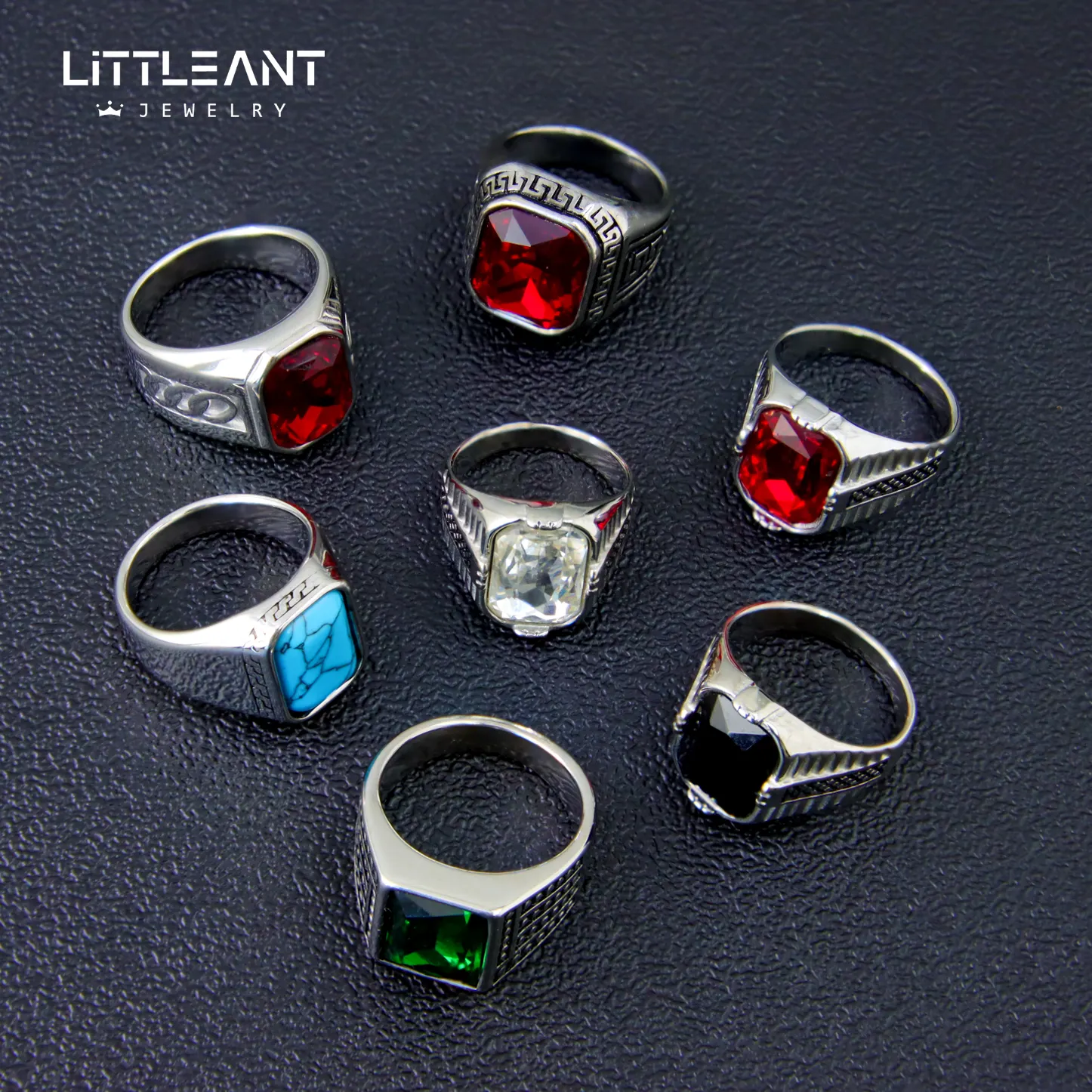 Little Ant New Luxury Red   Black Zircon Hiphop Jewelry Ring Stainless Steel Men's Ring Wholesale