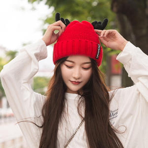 Chapeau <span class=keywords><strong>de</strong></span> Noël en tricot à motif <span class=keywords><strong>de</strong></span> bois <span class=keywords><strong>de</strong></span> cerf, vente en gros, haute qualité, personnalisable, chapeau <span class=keywords><strong>de</strong></span> Noël en tricot épais, chapeau <span class=keywords><strong>de</strong></span> Père Noël - Product Image 1