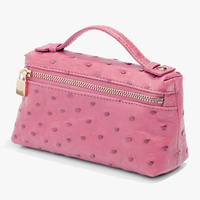 Sac à main en cuir d'autruche rose pour femmes, Logo personnalisé, Mini sacoche à bandoulière avec fermeture éclair,