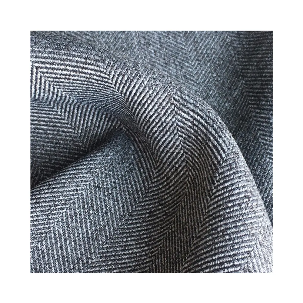350D*350D Polyester for Fashion Uniform Winter Coat Cloth Woolen Like Tweed Herringbone Stripes Fabric