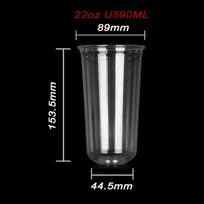 Gobelet en plastique transparent en forme de U de 590 ml