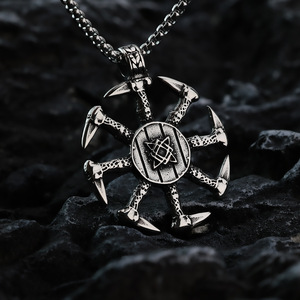 yunnique Men's Stainless Steel Viking <b>Cross</b> Pendant Necklace Geometric Design Asymmetry Gift Jewelry - Product Image 3