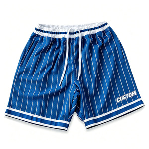 Shorts de basket-ball unisexes personnalisés à rayures bleues avec cordon de serrage à la taille, design à rayures latérales, respirant, en polyester, décontracté, pour le sport - Product Image 1