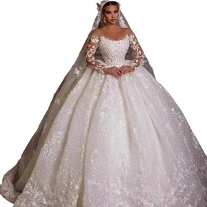 Nuevo Vestido de Novia Africano Color Piel con Encaje, Manga Larga, Cintura Natural, Decoraciones Florales 3D, Vestido de Novia de Gala Largo Hasta el Suelo - Product Image 5
