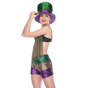 Shorts à paillettes pour femmes en gros, couleur or violet vert, shorts extensibles à paillettes pour le Mardi Gras - Product Image 3