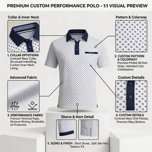 Polo de golf pour homme à imprimé pois intégral, coupe classique, col contrastant, 100 % polyester, idéal pour le bureau, vente en gros, transfert par sublimation - Product Image 4