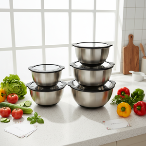 Juego de Tazones Apilables de Acero Inoxidable para Almacenamiento de Alimentos en la Cocina, Ecológicos, de Silicona, para Mezclar Ensaladas, con Tapa Hermética y Ralladores - Product Image 1