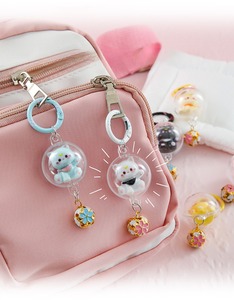 Llavero con Figura de Gato <span class=keywords><strong>en</strong></span> Miniatura, <span class=keywords><strong>en</strong></span> Caja Esférica Transparente con Campana con Diseño Floral y Anillo de Clip Pintado, Colgante de Gato a la Moda - Product Image 2