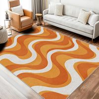 Tapis doux à rayures ondulées orange rétro, fabriqué à la machine, lavable, pour salon, décoration intérieure, antidérapant, design fin