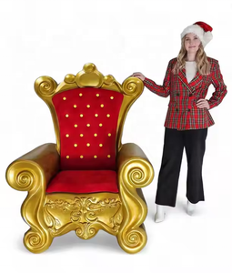 Grande chaise trône de père Noël en fibre de verre en velours rouge et cadre doré Chaise trône <span class=keywords><strong>King</strong></span> pour décoration de Noël intérieure et extérieure - Product Image 6