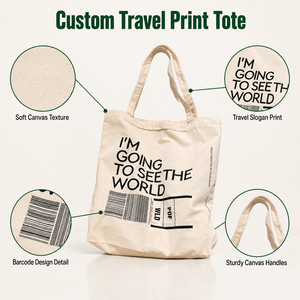 Bolsa de Lona con Estampado de Viaje, Bolsa de Compras con Asa y Gran Capacidad, Impresión de Eslogan Personalizado, Venta al Por Mayor Directa de Fábrica - Product Image 2
