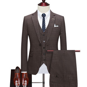 Costume <span class=keywords><strong>3</strong></span> pièces à carreaux pour <span class=keywords><strong>homme</strong></span> <span class=keywords><strong>Manteau</strong></span> de bureau et de mariage respirant et imperméable à l'avant plissé - Product Image 4