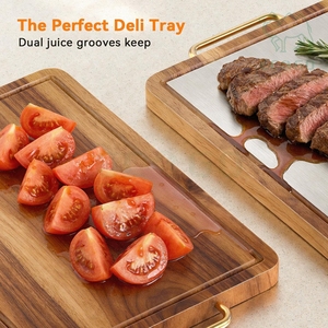 Tablas de Cortar de Madera de Acacia de Doble Cara, Aptas para Alimentos, con Ranura para Jugos, de Titanio - Product Image 5