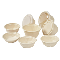 Bol en papier biodégradable rond en bagasse pour soupes chaudes et salades, résistant au four, avec couvercle
