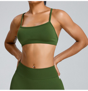 Wholesale Thin Strap Sports Bra Adjustable Crisscross <b>Back</b> Padded Backless Yoga Crop <b>Top</b> <b>Low</b> Impact Pilates Fitness Activewear - Product Image 1