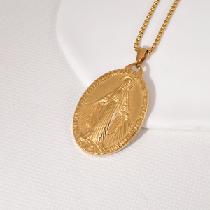 Vente chaude Vierge Marie Collier 18K En Acier Inoxydable Catholique Religieux Bijoux Médaille Miraculeuse Marie Pendentif Collier pour Femmes - Product Image 6